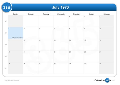 Calendar 1976 July