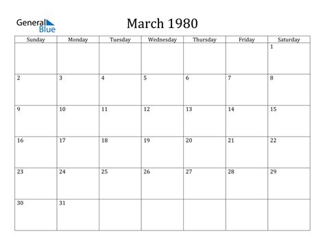 Calendar 1980 March