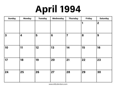 Calendar 1994 April