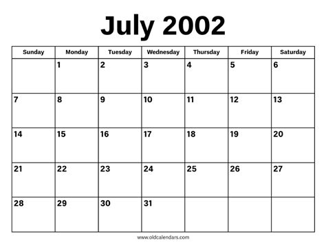 Calendar 2002 July