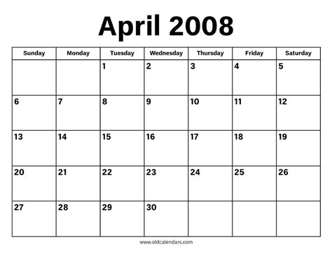 Calendar 2008 April