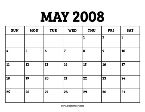 Calendar 2008 May
