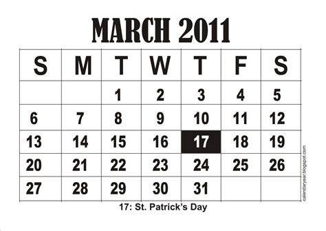 Calendar 2011 March