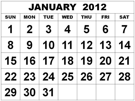 Calendar 2012 January