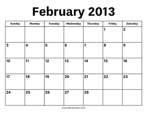 Calendar 2013 February