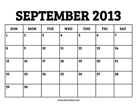 Calendar 2013 September