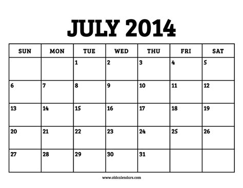 Calendar 2014 July
