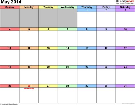 Calendar 2014 May