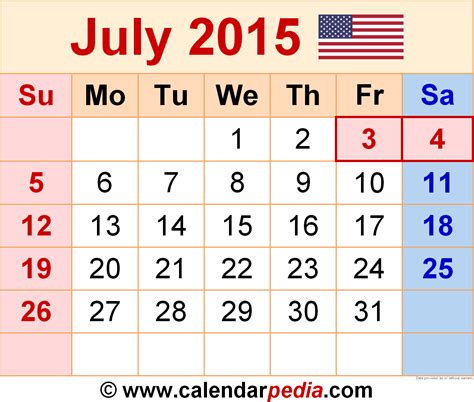 Calendar 2015 July