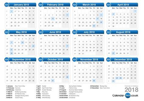 Calendar 2018 Easter Holiday