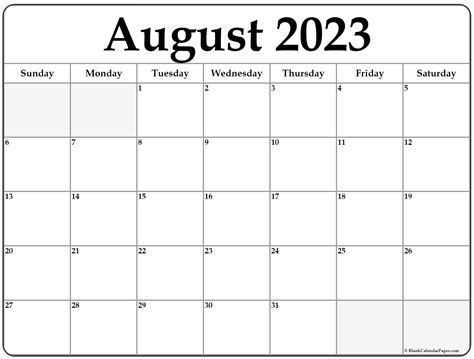 Calendar 2023 August Printable