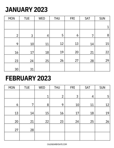 January February March 2023 Printable Quarterly Calendar