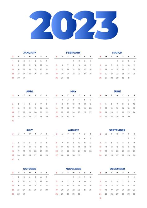 Calendar 2023 Template Layout, 12 Months Yearly Calendar Set in 2023