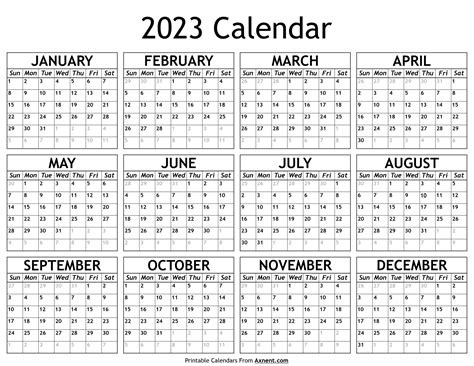 2023 Calendar Free Printable PDF Templates Calendarpedia