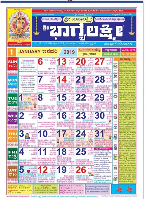July 2020 Kannada Calendar Sharvari Nama Samvatsara Panchanga