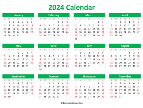 Calendar 2024 Landscape 4 Pages