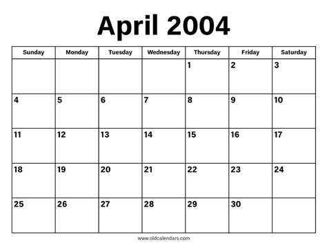 Calendar April 2004