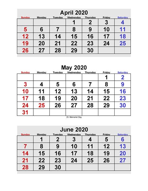 Calendar April May June