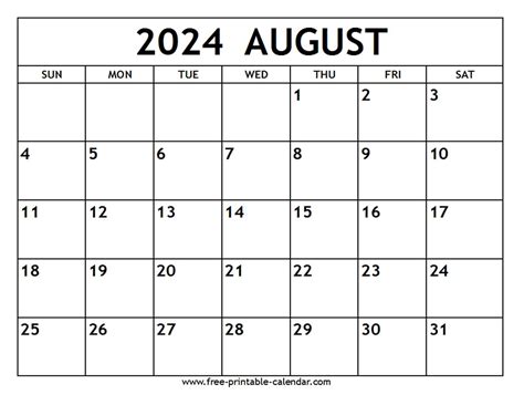 Calendar August -December 2024