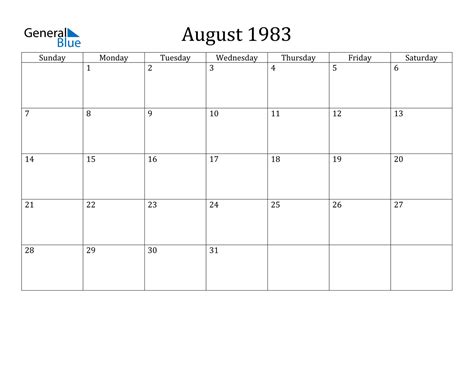 Calendar August 1983