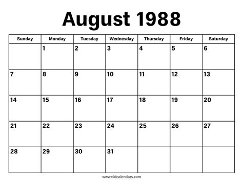 Calendar August 1988
