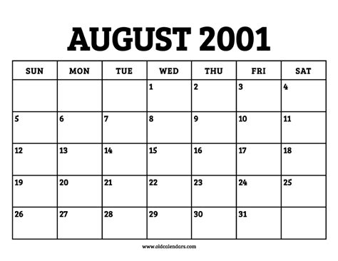 Calendar August 2001