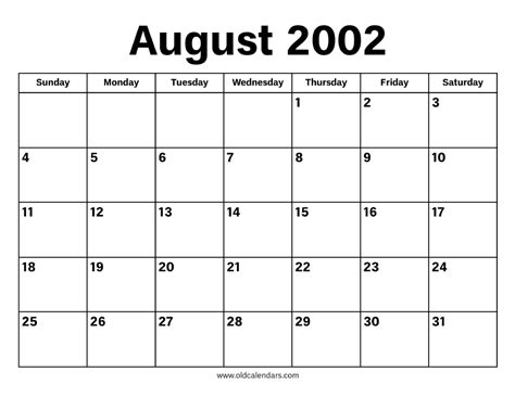 Calendar August 2002