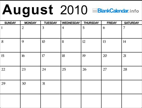 Calendar August 2010