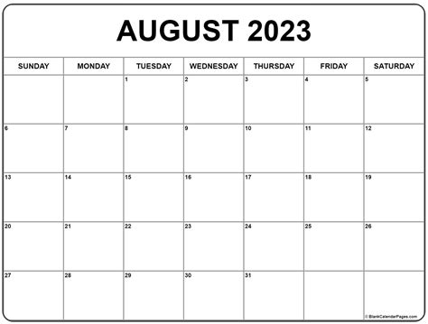 Calendar August 2023 Printable