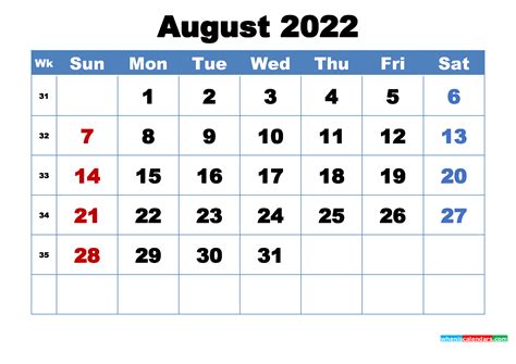 Calendar August 22