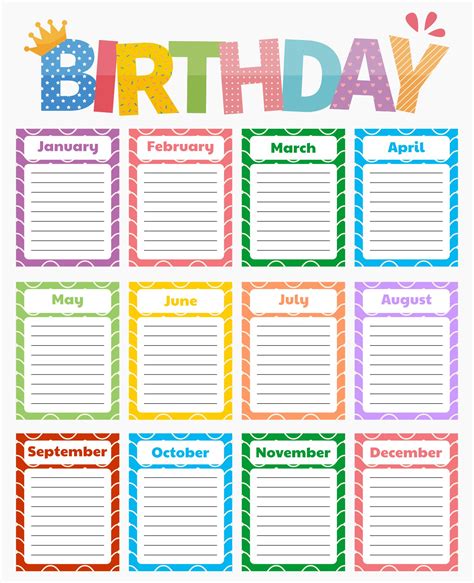 Calendar Birthdays Printable