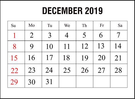 Calendar Dec 2019