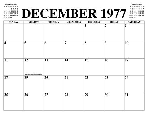 Calendar December 1977