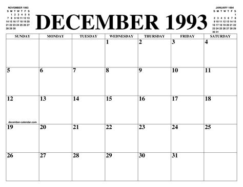 Calendar December 1993