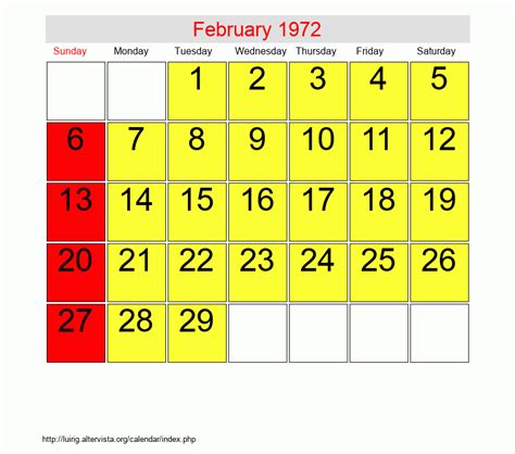 Calendar February 1972