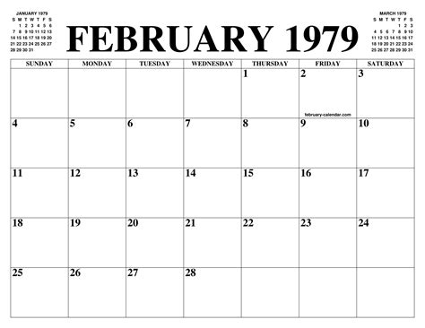 Calendar February 1979
