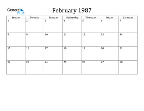 Calendar February 1987