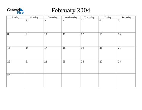 Calendar February 2004