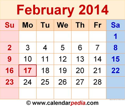 Calendar February 2014