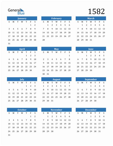 Calendar For 1582