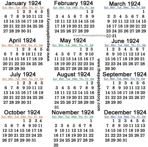 Calendar For 1924