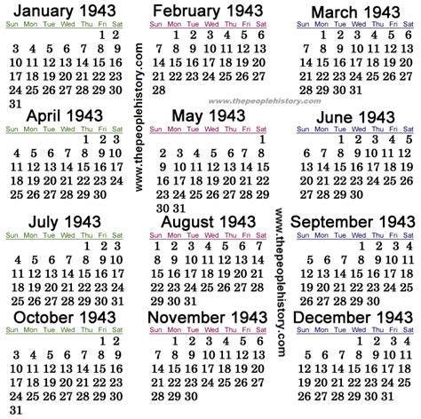 Calendar For 1943