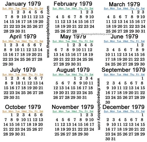 Calendar For 1979