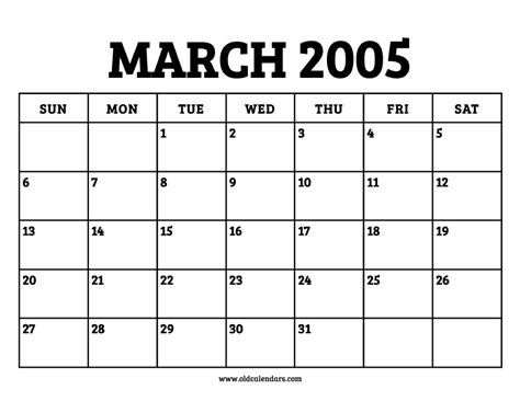 Calendar For 2005 March