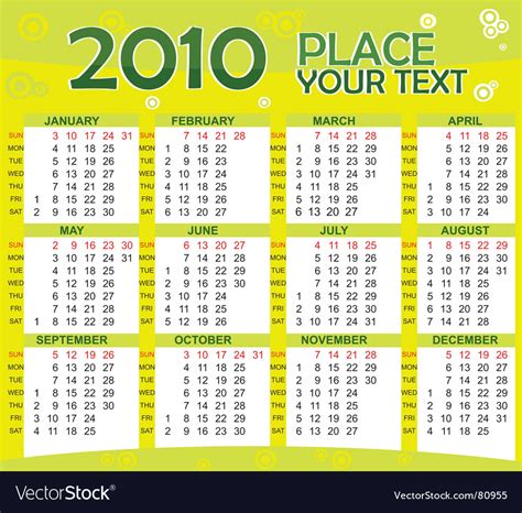 Calendar For 2010 Year
