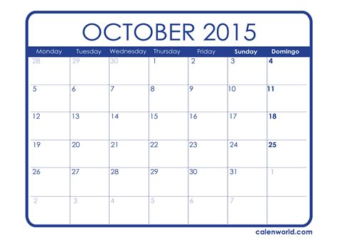 Calendar For 2015 October