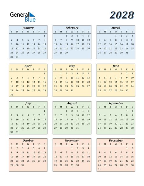 Calendar For 2028