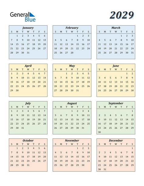 Calendar For 2029