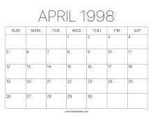 Calendar For April 1998