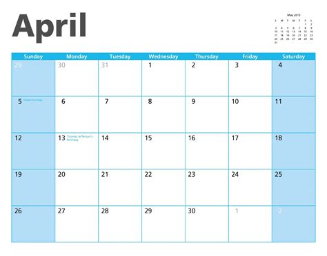 Calendar For April 2015